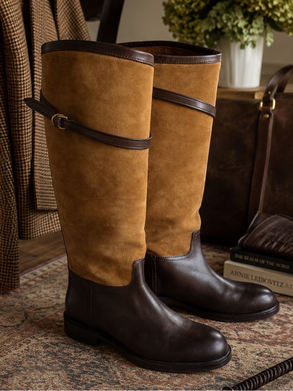 Polo Ralph Lauren Excellent Two-Tone Brown Leather & Suede Riding Boots